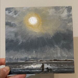 Sunlit Seascape Original Canvas Acrylic Painting 6”x6”